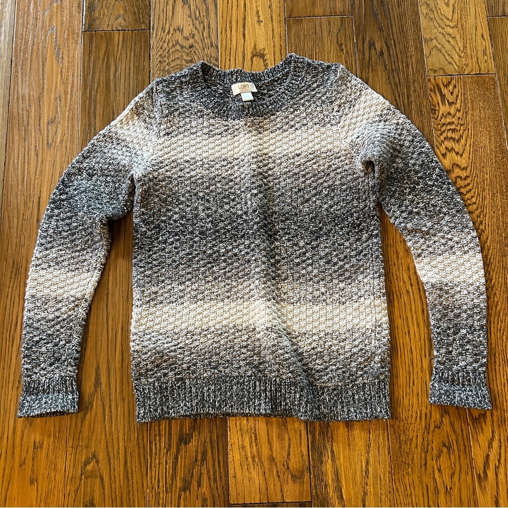 LOFT Gray and White Striped Sweater